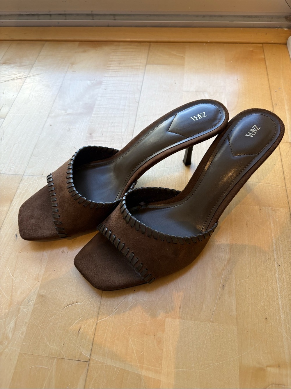 Zara Dark Brown Suede Slip-On Mule Heels